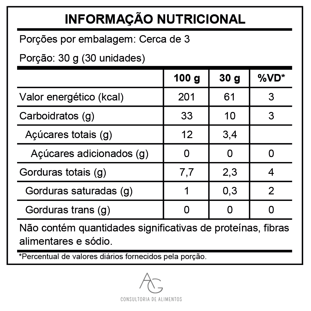 Tabela Nutricional Veganitos Sabor Grãos