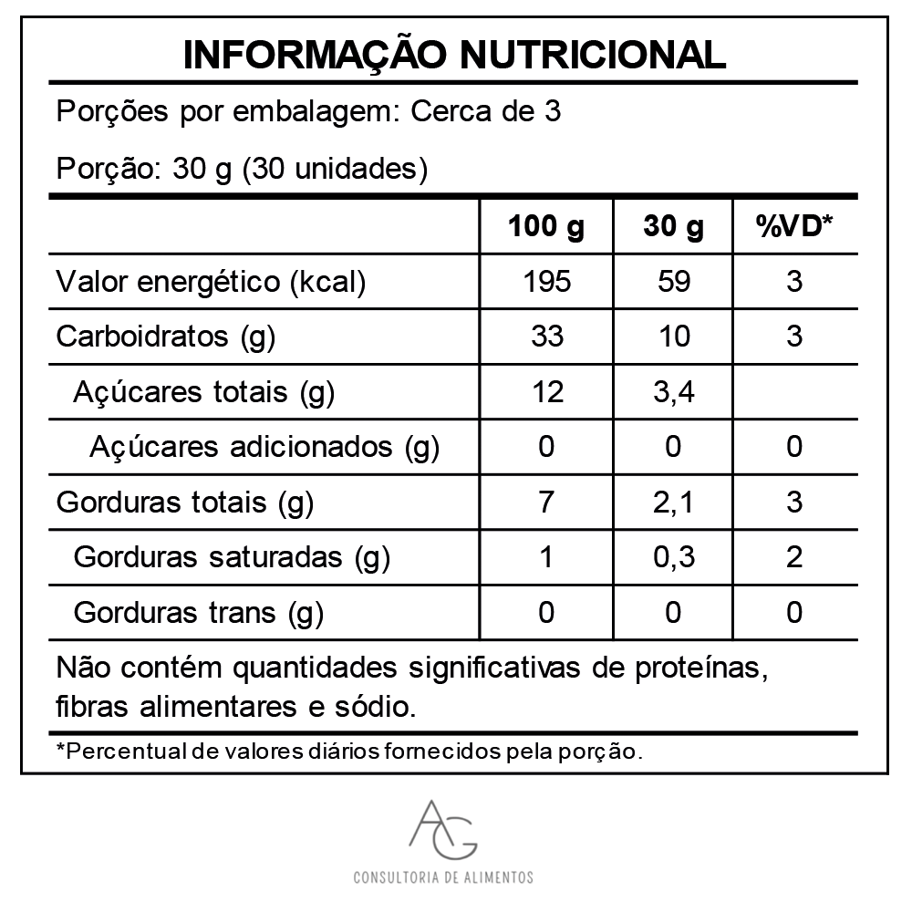 Tabela Nutricional Veganitos Sabor Tradicional